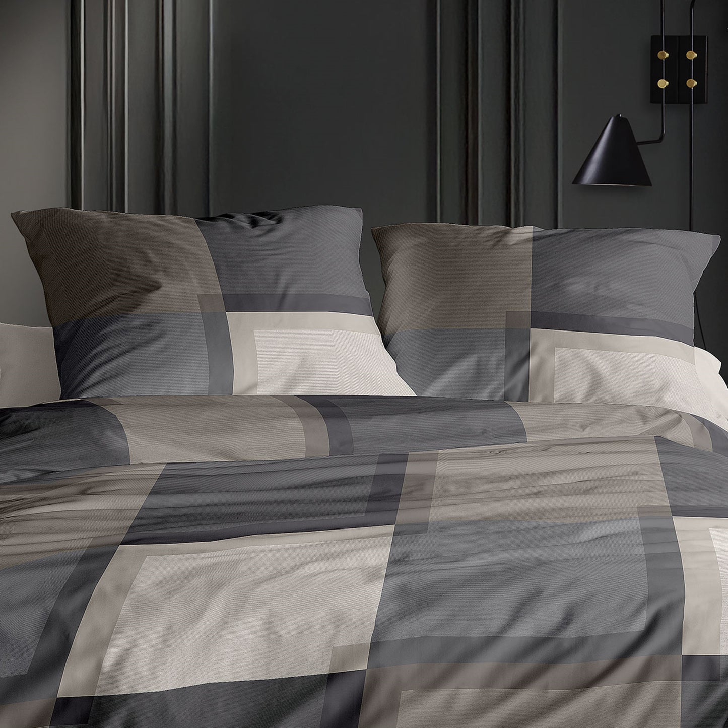 Irisette Mako Satin Bettwäsche Wave 8672-80 Karo natur grau