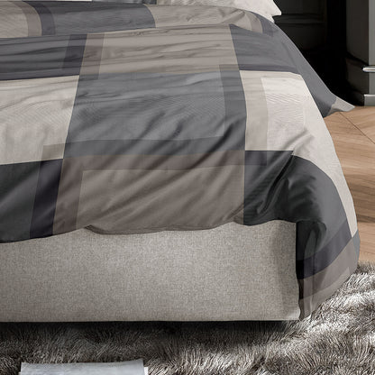 Irisette Mako Satin Bettwäsche Wave 8672-80 Kariert Grau Natur 135x200