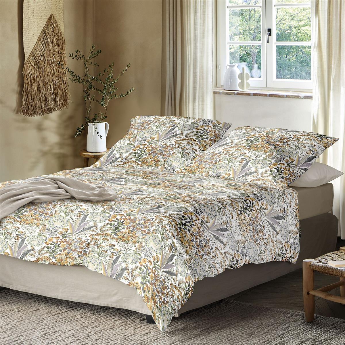 Irisette Mako Satin Bettwäsche Wave 8673-40 Blumen gelb grau 135x200