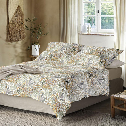 Irisette Mako Satin Bettwäsche Wave 8673-40 Blumen gelb grau 135x200
