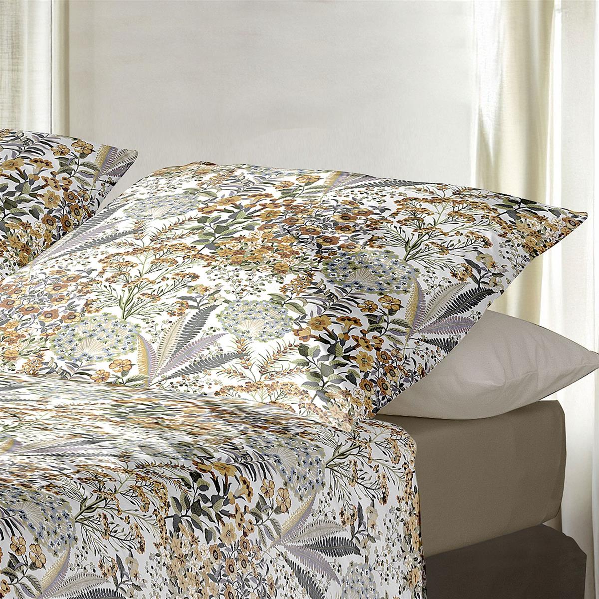 Irisette Mako Satin Bettwäsche Wave 8673-40 Blumen gelb grau 135x200
