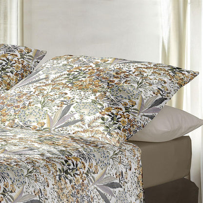 Irisette Mako Satin Bettwäsche Wave 8673-40 Blumen gelb grau 135x200