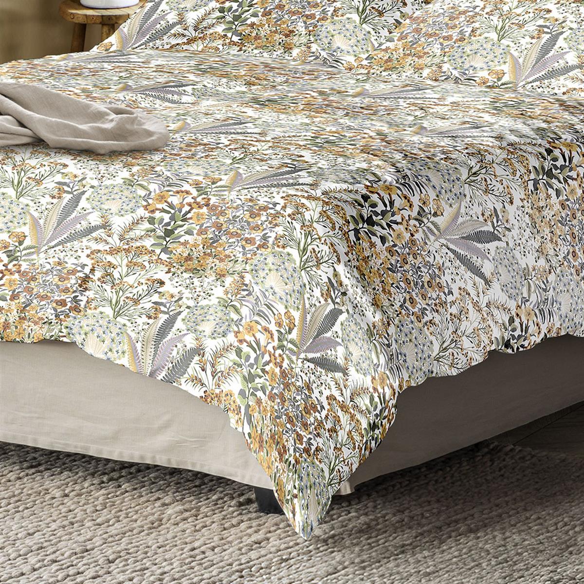 Irisette Mako Satin Bettwäsche Wave 8673-40 Blumen gelb grau 135x200