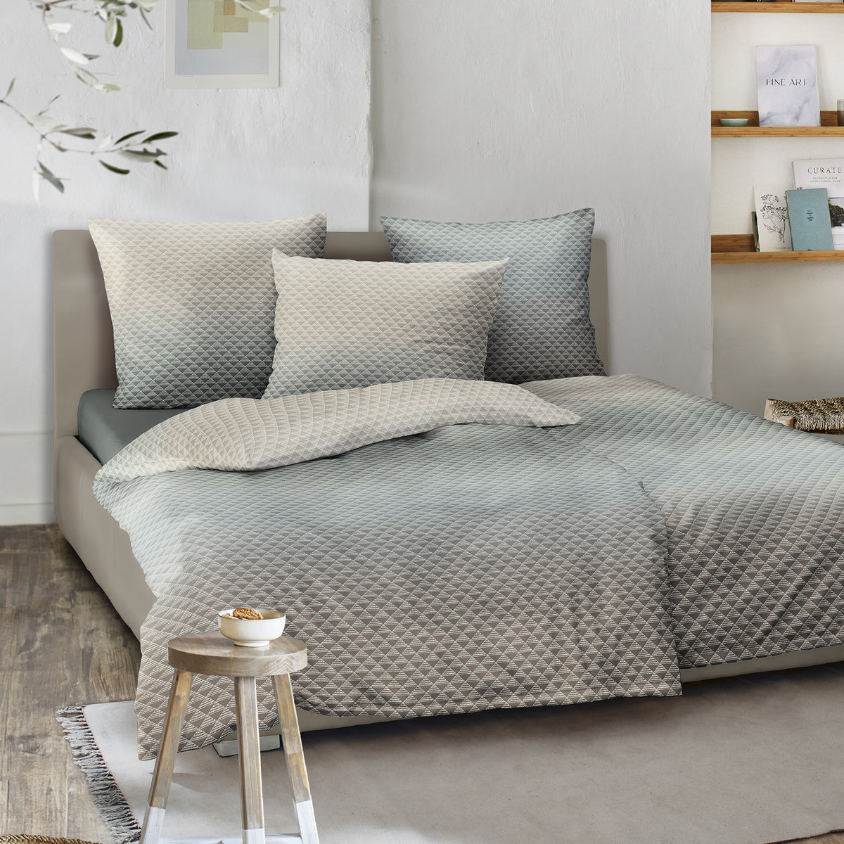 Irisette Biber Bettwäsche Meran 8684-30 geometrisch jade sand  135x200