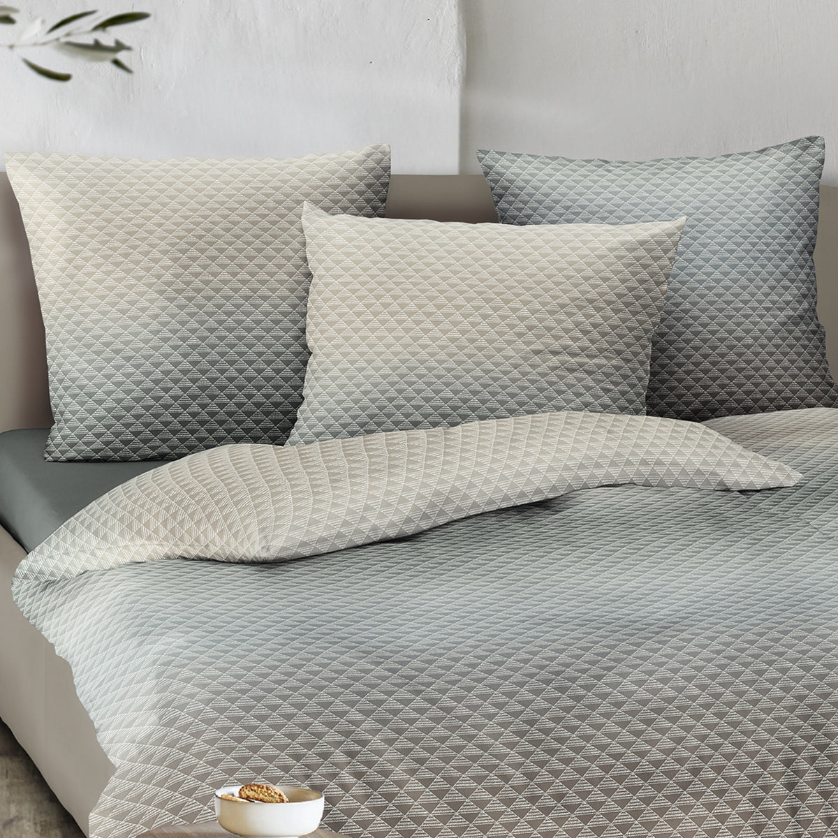 Irisette Biber Bettwäsche Meran 8684-30 geometrisch jade sand  135x200