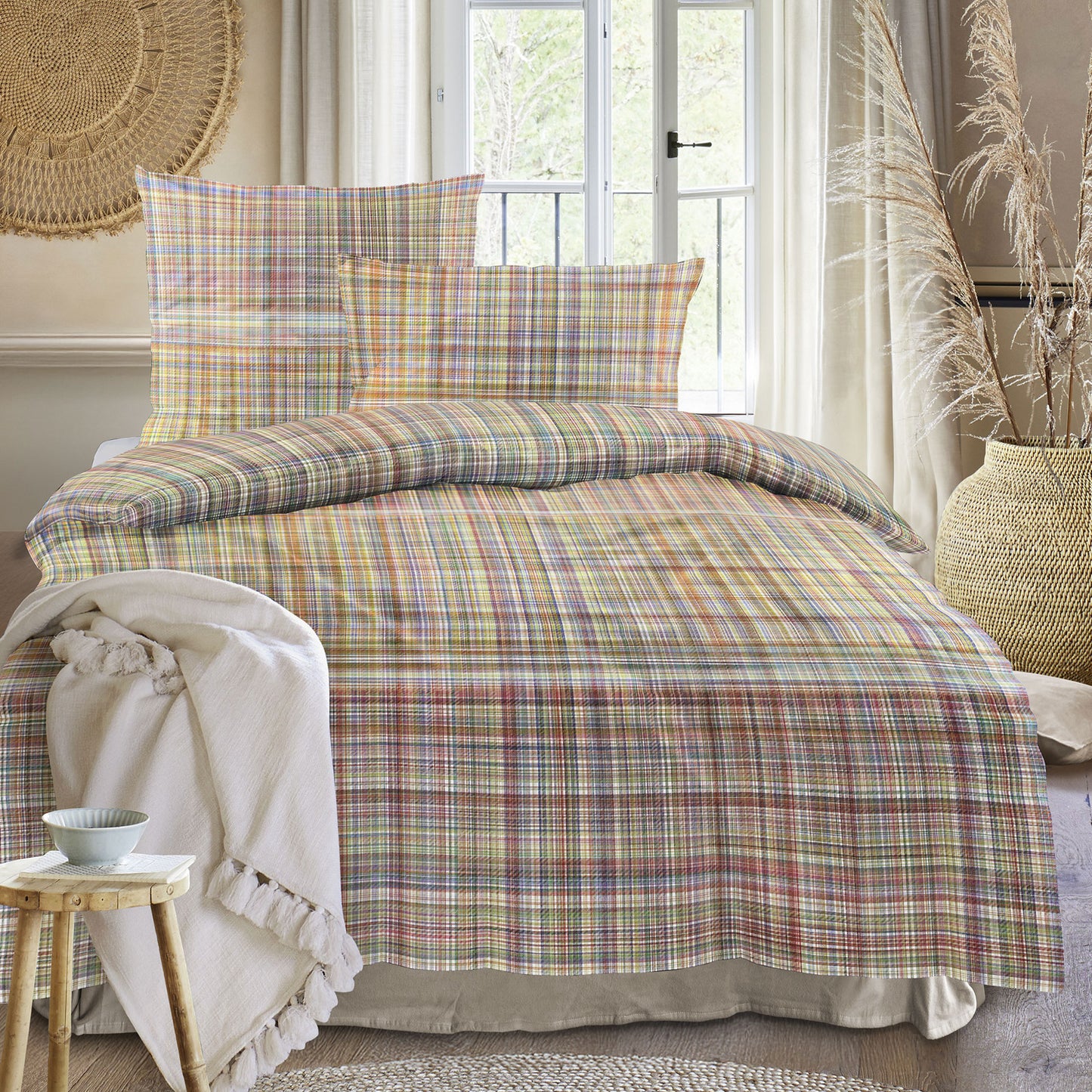 Irisette Mako Satin Bettwäsche Wave 8693-90 Kariert Bunt 135x200