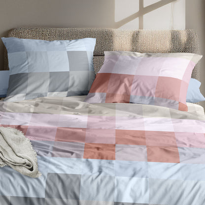 Irisette Mako Satin Bettwäsche Wave 8695-60 Karo rot blau 135x200