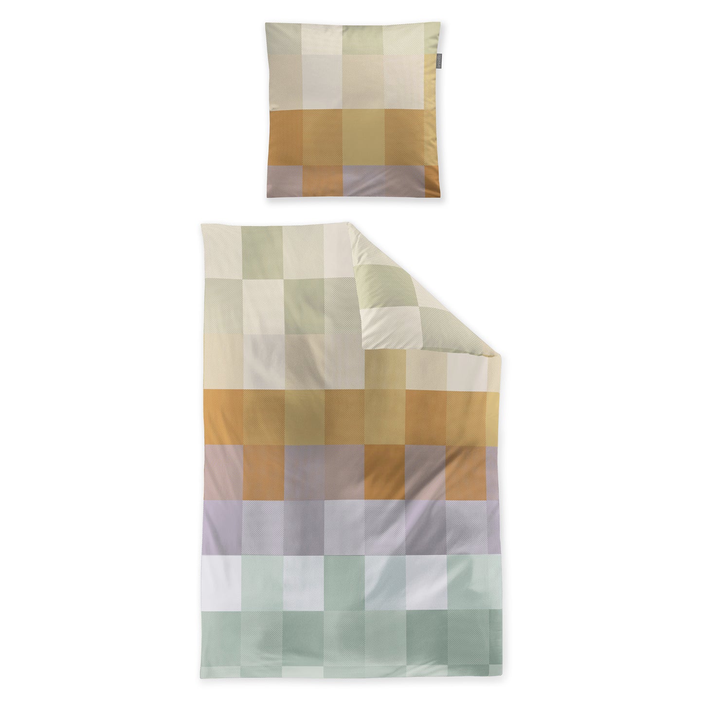 Irisette Mako Satin Bettwäsche Wave 8695-90 Karo gelb grün 135x200