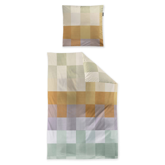 Irisette Mako Satin Bettwäsche Wave 8695-90 Karo gelb grün 135x200