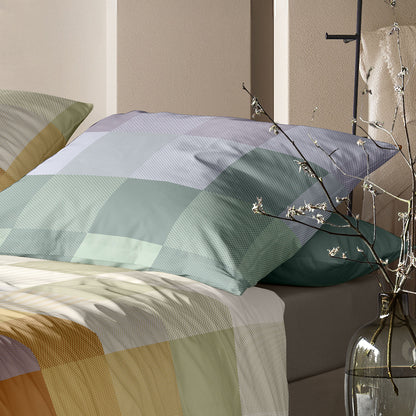 Irisette Mako Satin Bettwäsche Wave 8695-90 Karo gelb grün 135x200