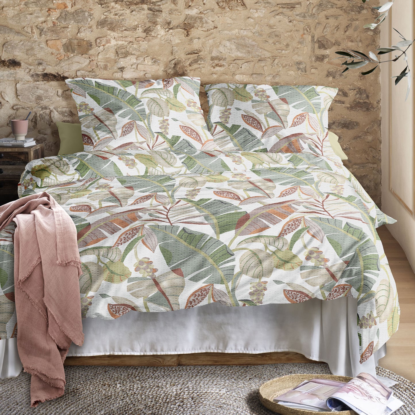 Irisette Seersucker Bettwäsche Easy 8697-90 Blätter grau rot 135x200