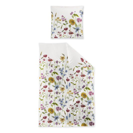 Irisette Mako Satin Bettwäsche Wave 8698-90 weiß bunt Blumen 135x200