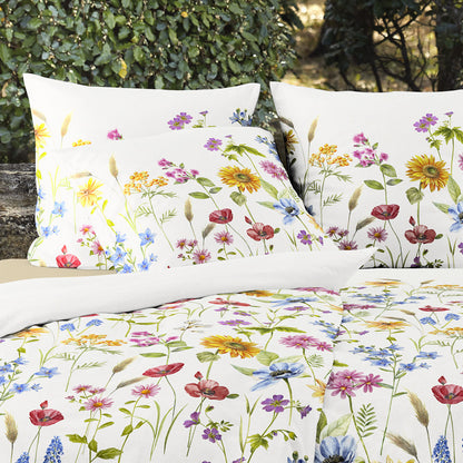 Irisette Mako Satin Bettwäsche Wave 8698-90 weiß bunt Blumen 135x200