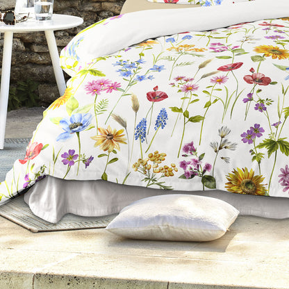 Irisette Mako Satin Bettwäsche Wave 8698-90 weiß bunt Blumen 135x200