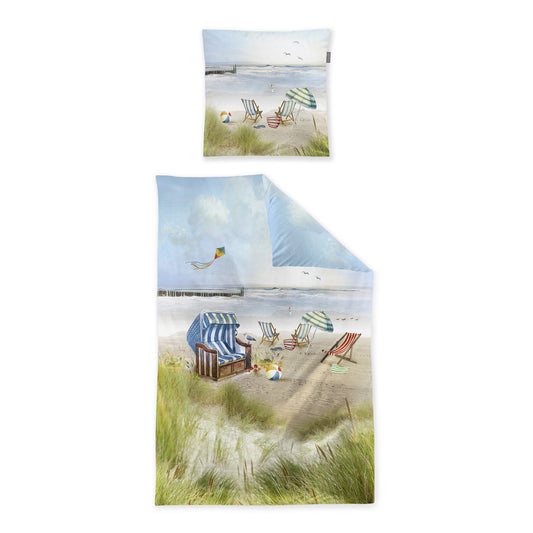 Irisette Mako Satin Bettwäsche Wave 8699-90 Strandkorb Dünen 135x200