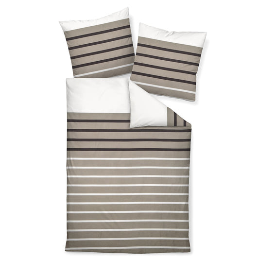 Bettwäsche Janine Mako Satin J.D. 87017-07 Streifen taupe 135x200
