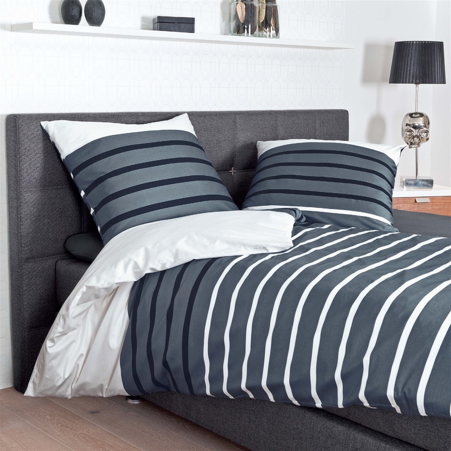 Bettwäsche Janine Mako Satin J.D. 87017-08 Streifen grau weiß 135x200