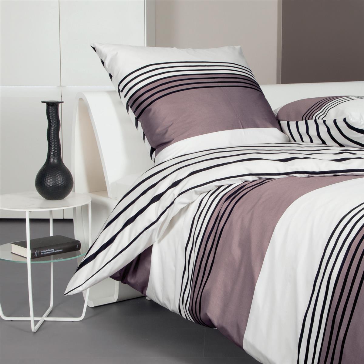 Bettwäsche Janine Mako Satin J.D. 87024-07 Streifen weiß taupe 135x200