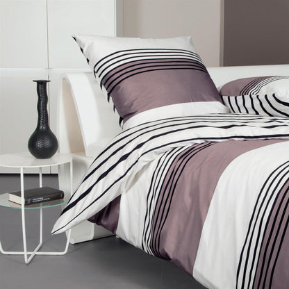 Bettwäsche Janine Mako Satin J.D. 87024-07 Streifen weiß taupe 135x200