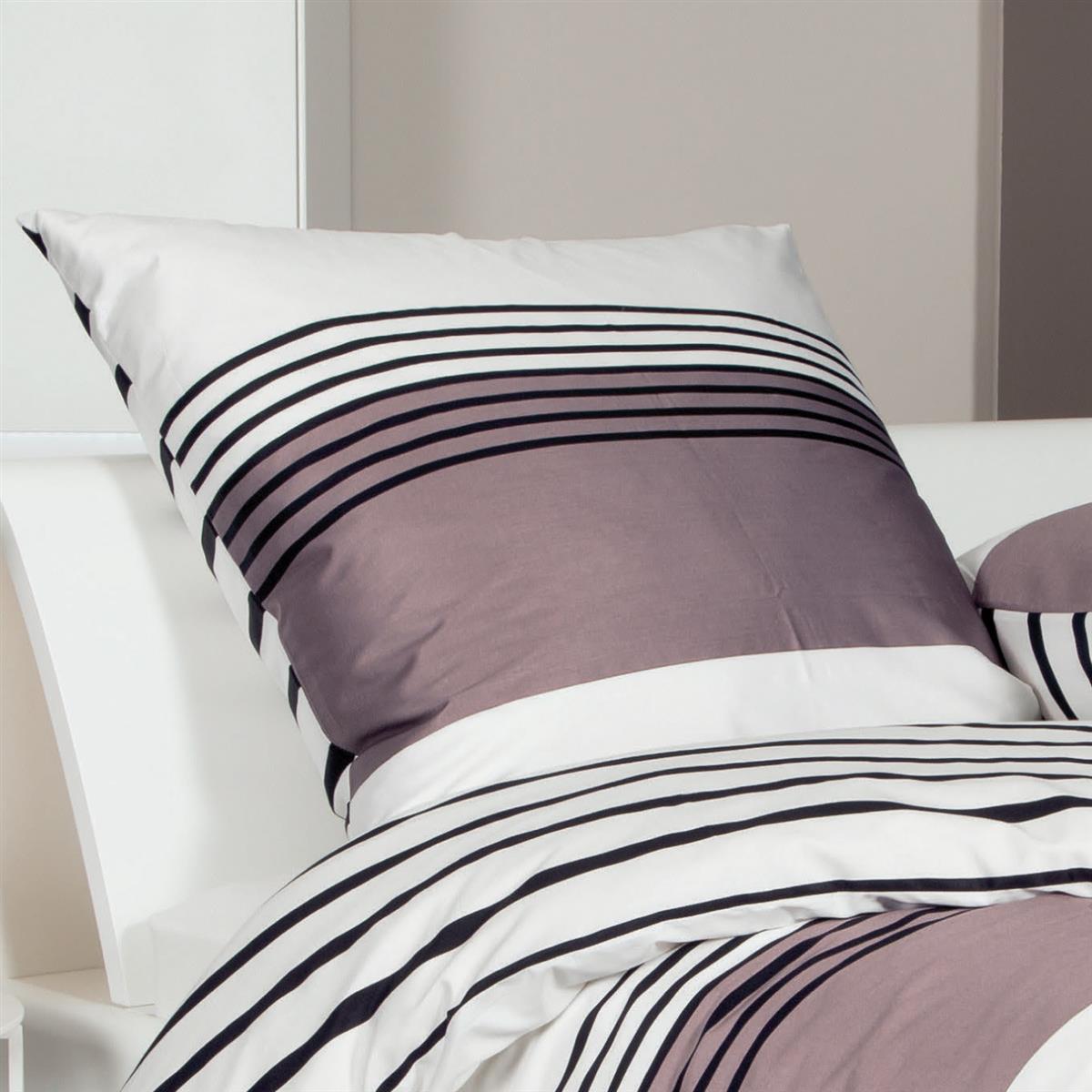 Bettwäsche Janine Mako Satin J.D. 87024-07 Streifen weiß taupe 135x200