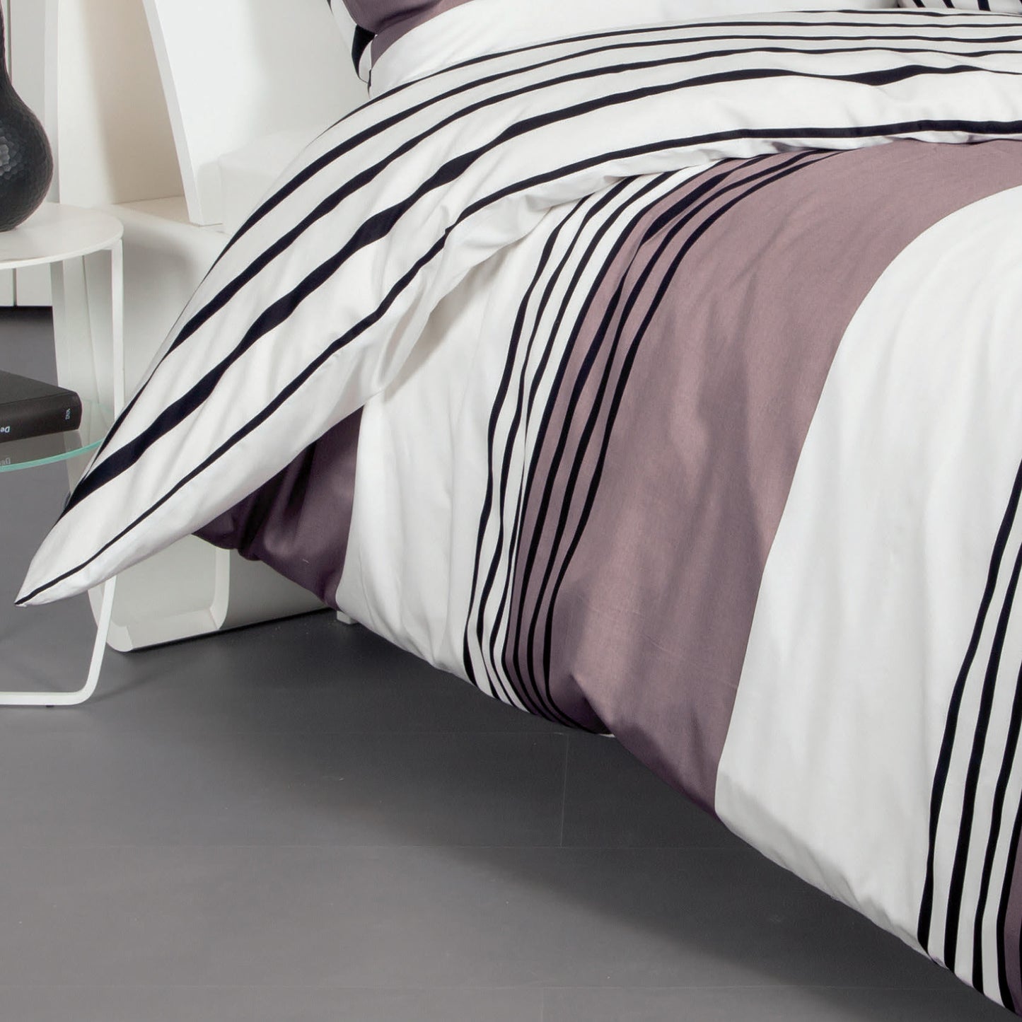 Bettwäsche Janine Mako Satin J.D. 87024-07 Streifen weiß taupe 135x200