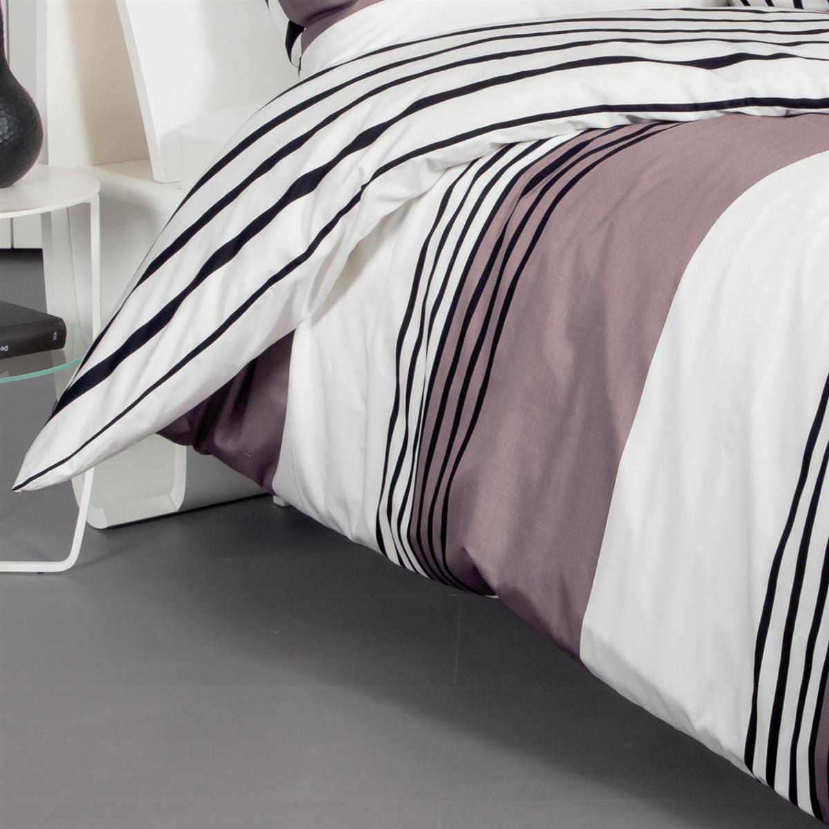 Bettwäsche Janine Mako Satin J.D. 87024-07 Streifen weiß taupe 135x200