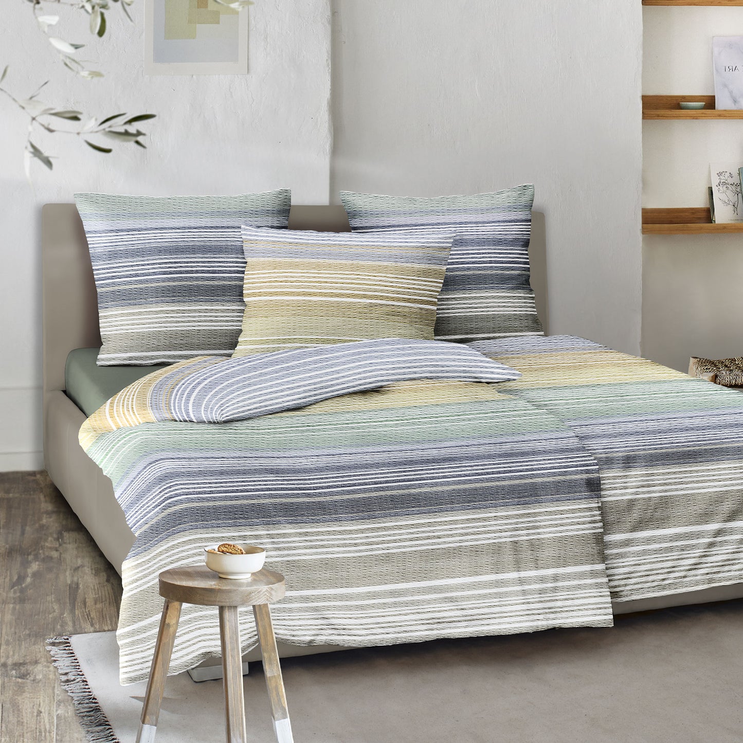 Irisette Seersucker Bettwäsche Easy 8706-20 Streifen blau grau 135x200