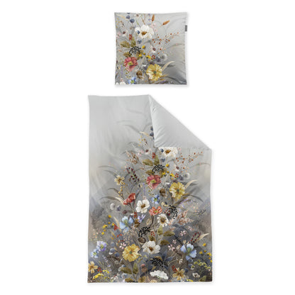 Irisette Flausch Cotton Bettwäsche Zobel 8707-90 Blumen grau 135x200