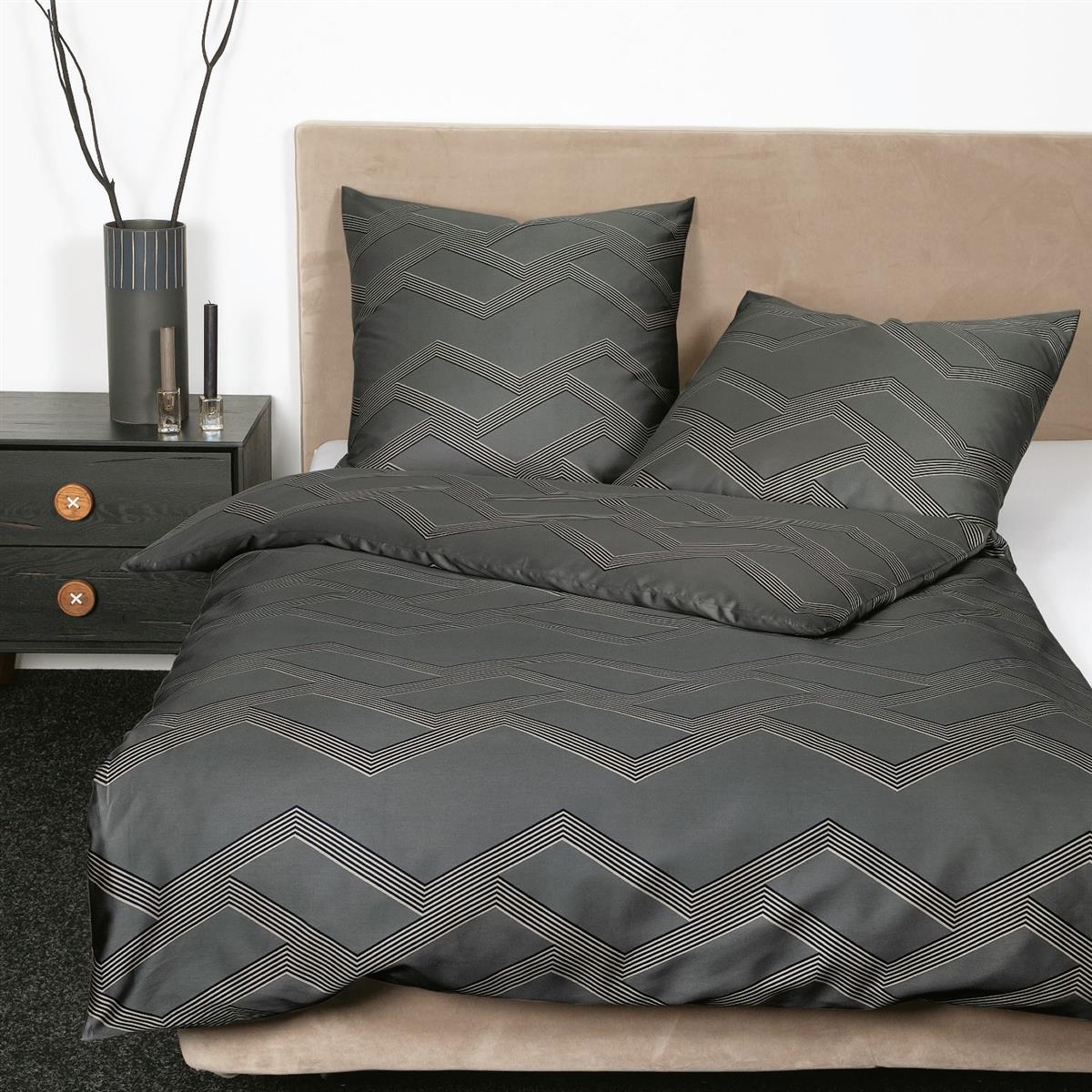 Bettwäsche Janine Mako Satin J.D. 87082-48 Zick Zack anthrazit 135x200