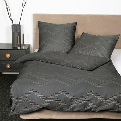 Bettwäsche Janine Mako Satin J.D. 87082-48 Zick Zack anthrazit 135x200