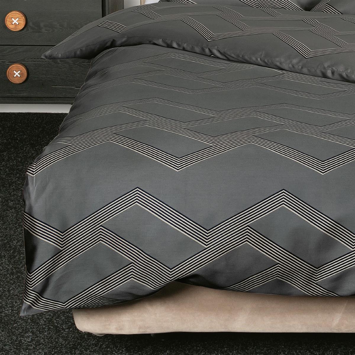Bettwäsche Janine Mako Satin J.D. 87082-48 Zick Zack anthrazit 135x200