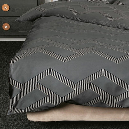 Bettwäsche Janine Mako Satin J.D. 87082-48 Zick Zack anthrazit 135x200