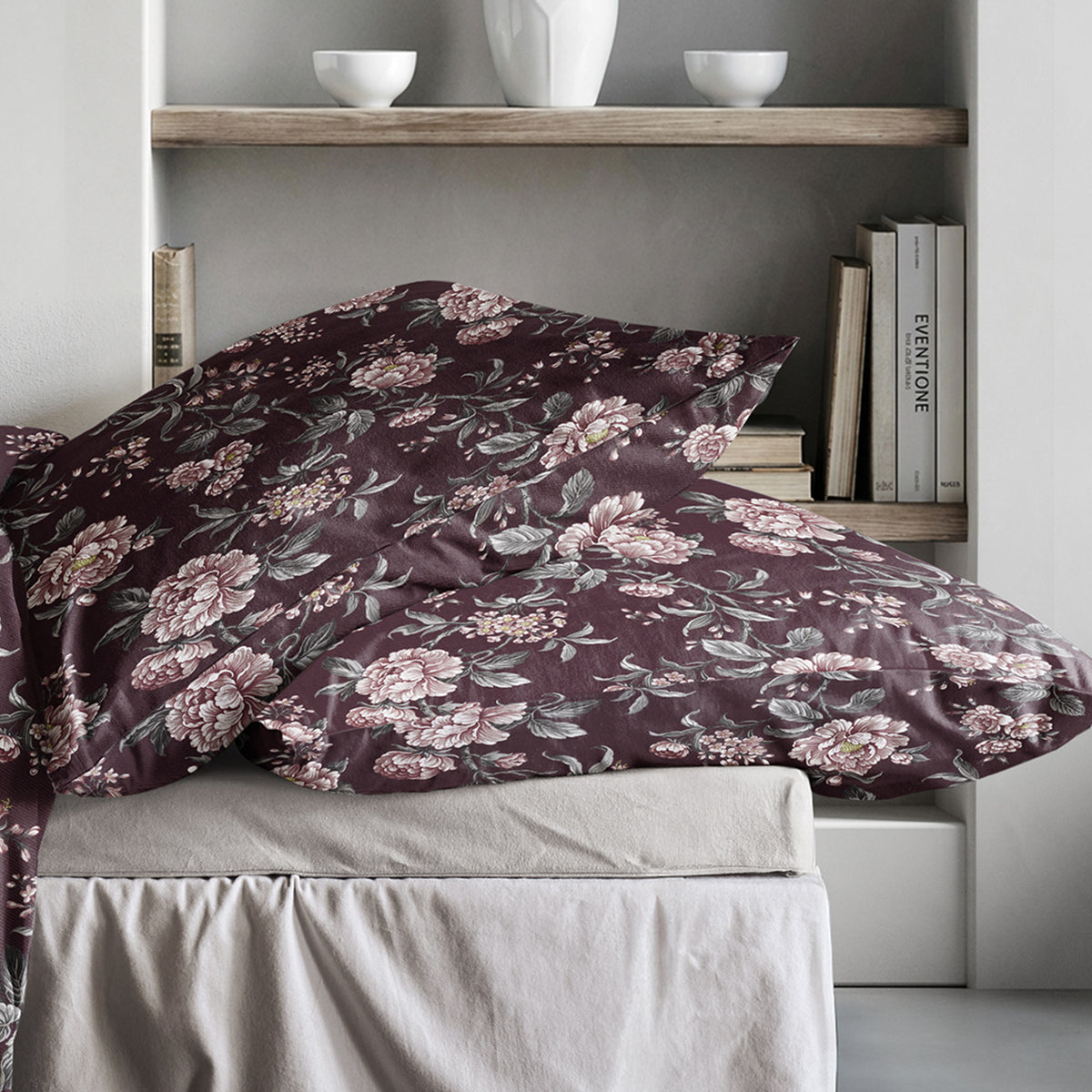 Irisette Biber Bettwäsche Meran 8708-60 Blumen weinrot 135x200