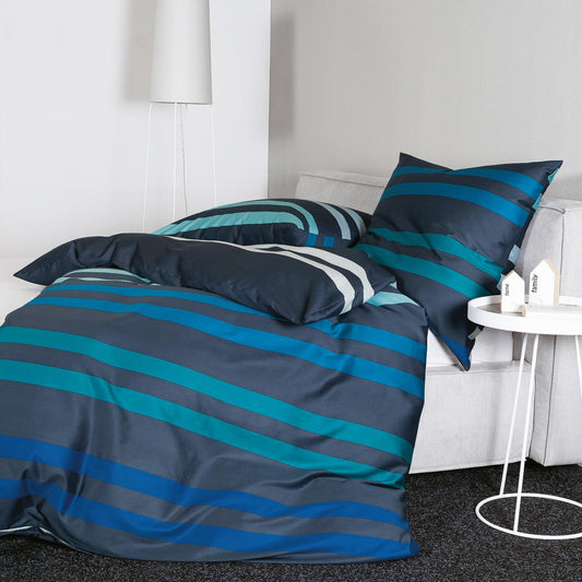 Bettwäsche Janine Mako Satin J.D. 87099-02 Streifen Denimblau 135x200