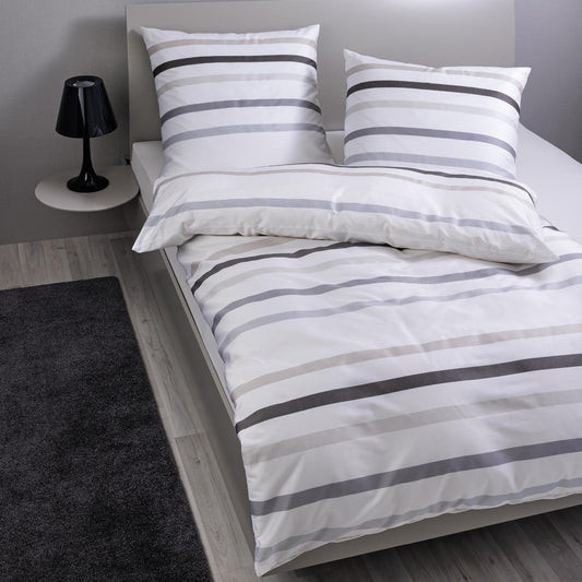 Bettwäsche Janine Mako Satin J.D. 87101-07 Streifen Taupegrau 155x220