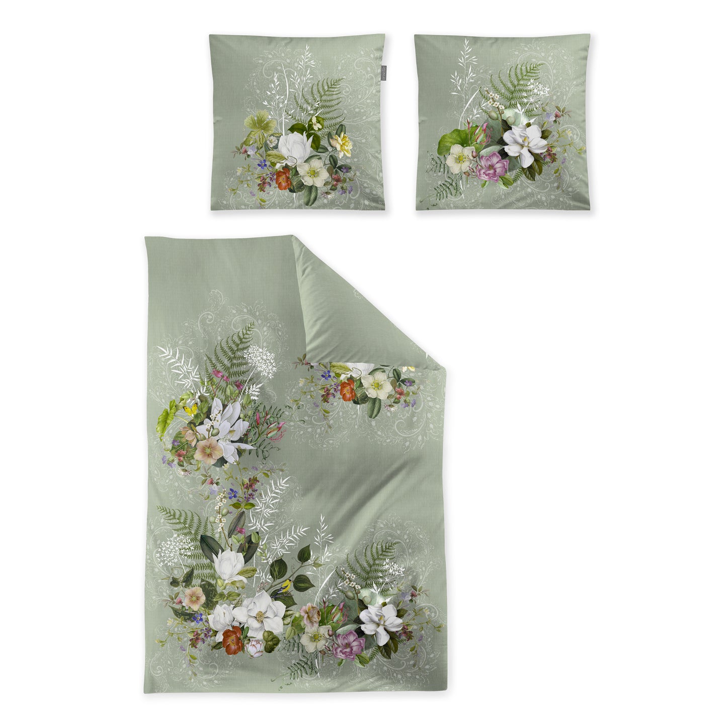 Irisette Mako Satin Bettwäsche Wave 8711-30 grün Blumenranken 135x200
