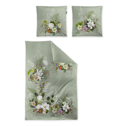 Irisette Mako Satin Bettwäsche Wave 8711-30 grün Blumenranken 135x200