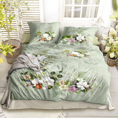 Irisette Mako Satin Bettwäsche Wave 8711-30 grün Blumenranken 135x200