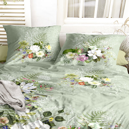 Irisette Mako Satin Bettwäsche Wave 8711-30 grün Blumenranken 135x200