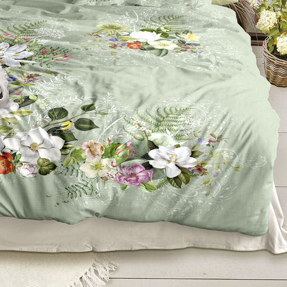 Irisette Mako Satin Bettwäsche Wave 8711-30 grün Blumenranken 135x200