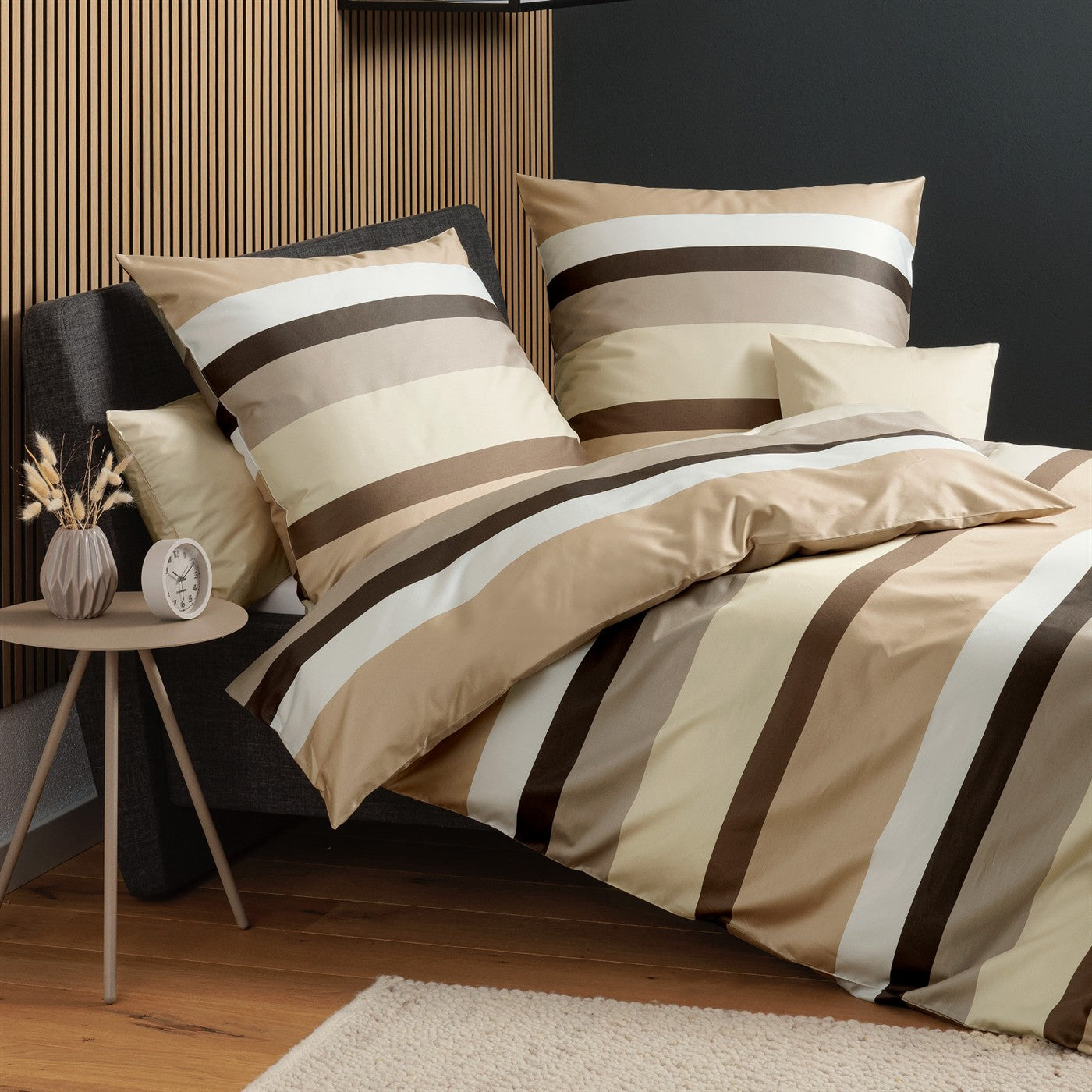 Bettwäsche Mako Satin J.D. Sand mit Streifenmuster 135 x 200 cm