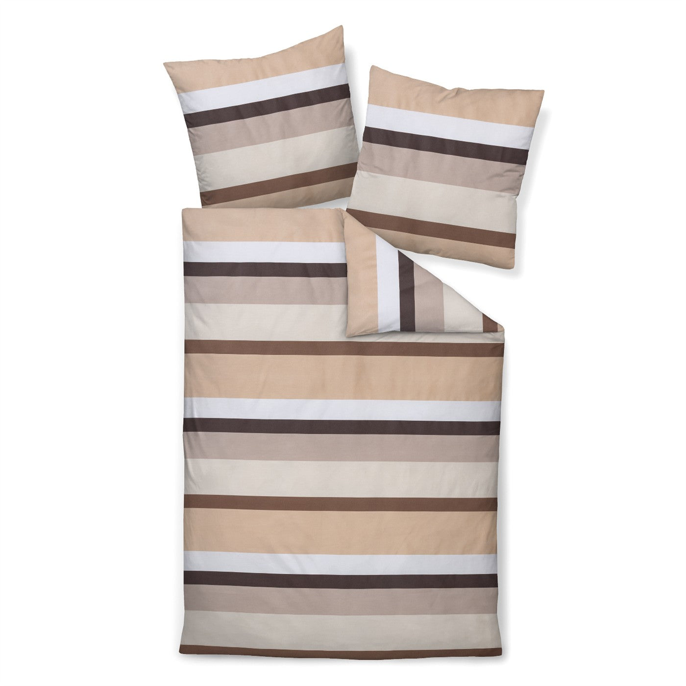 Bettwäsche Mako Satin J.D. Sand mit Streifenmuster 135 x 200 cm