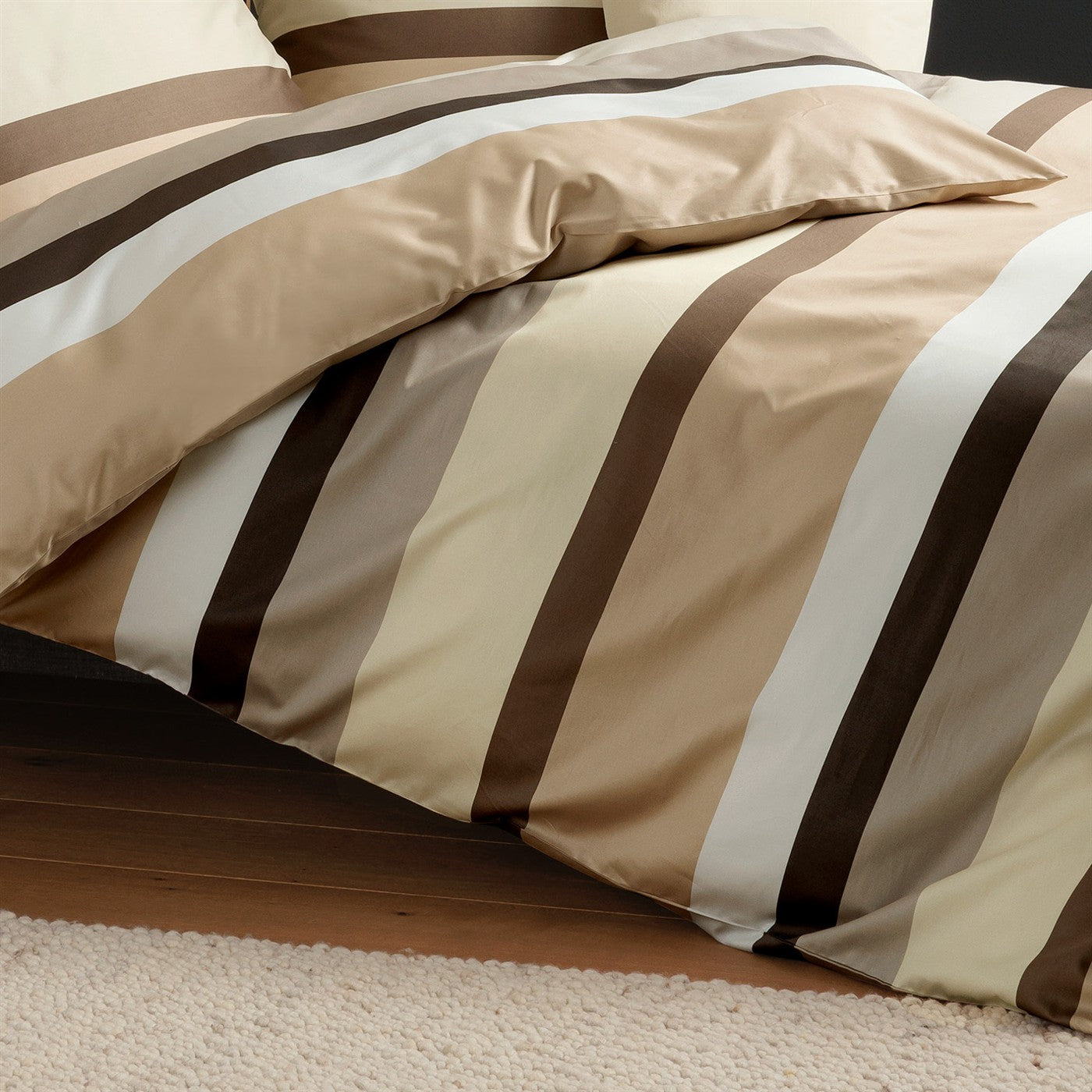 Bettwäsche Mako Satin J.D. Sand mit Streifenmuster 135 x 200 cm