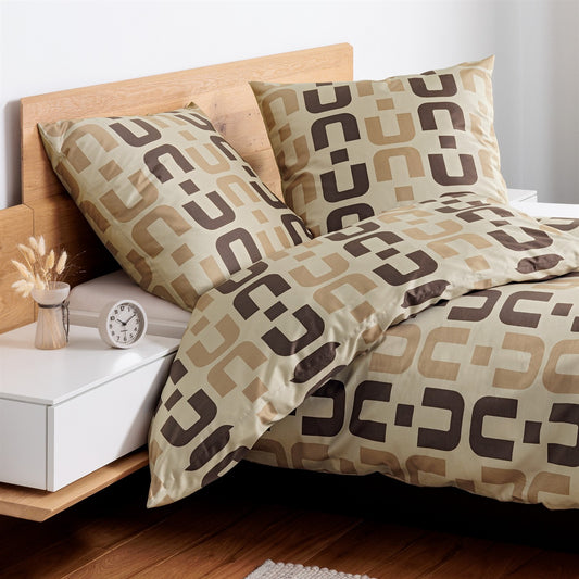 Bettwäsche Mako Satin J.D. Beige mit geometrischem Muster 135 x 200 cm