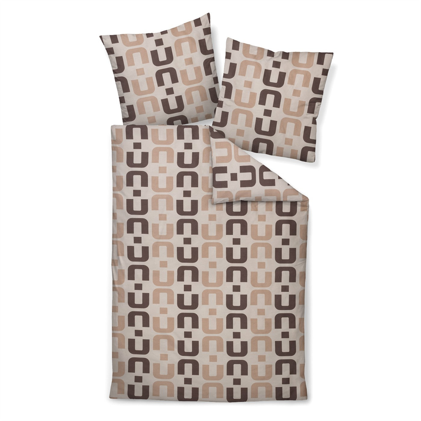 Bettwäsche Mako Satin J.D. Beige mit geometrischem Muster 135 x 200 cm