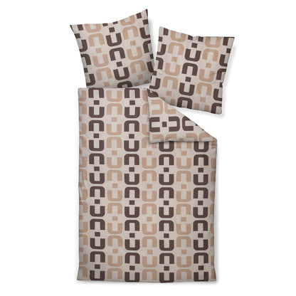 Bettwäsche Mako Satin J.D. Beige mit geometrischem Muster 135 x 200 cm