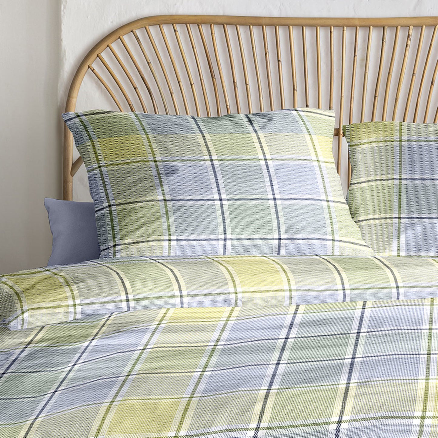 Irisette Seersucker Bettwäsche Easy 8715-20 Kariert blau grau 135x200