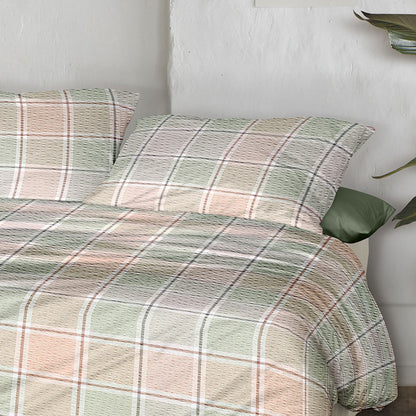 Irisette Seersucker Bettwäsche Easy 8715-90 Kariert grün lachs 135x200