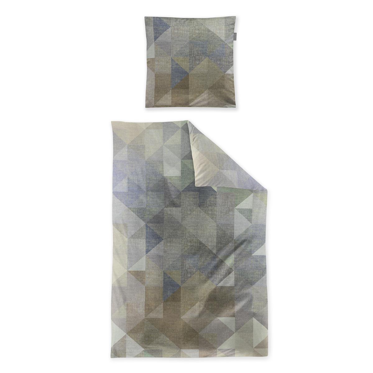 Bettwäsche Mako Satin Wave Natur mit geometrischem Muster 135 x 200 cm
