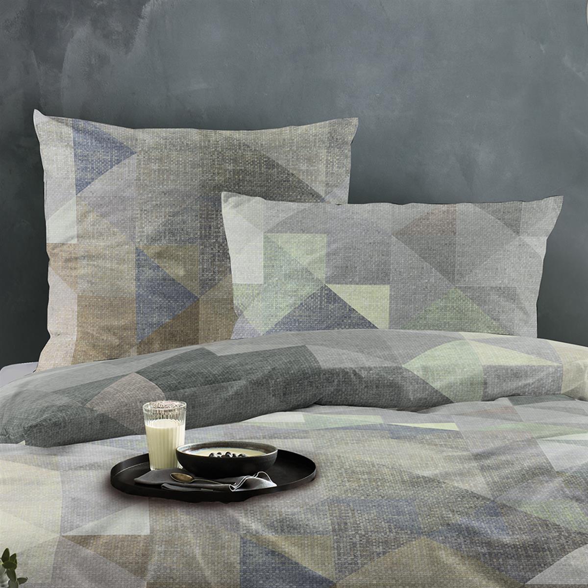 Bettwäsche Mako Satin Wave Natur mit geometrischem Muster 135 x 200 cm